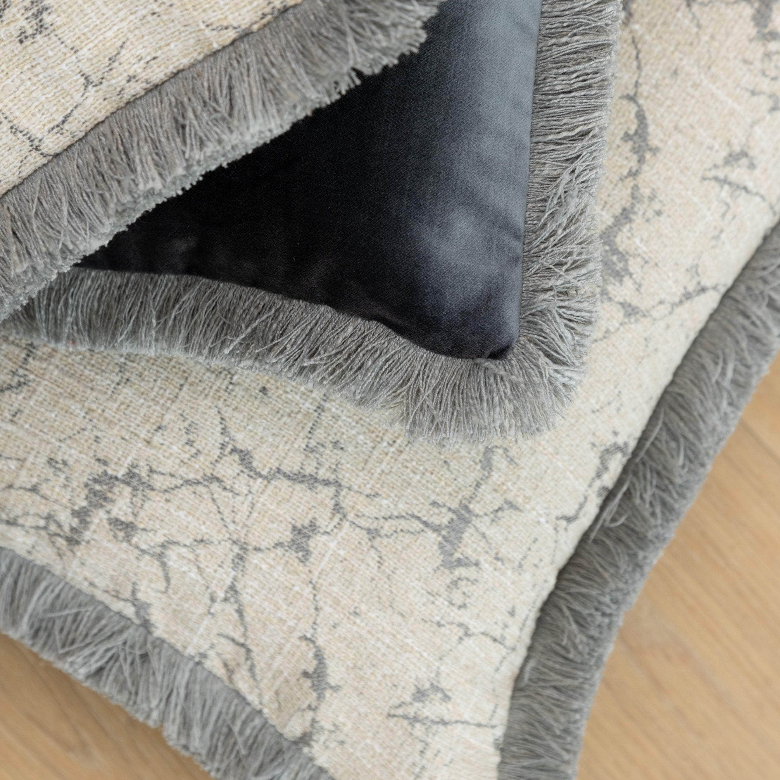 Scatter Box Cushions Sable Fringed Cushion Natural / Blue, | 43 × 43 cm Feather-Fill by Scatter Box