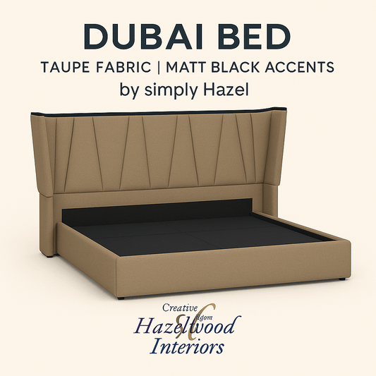 simply HAZEL Bed Complete Dubai Bed – Taupe Fabric Headboard with Matt Black Accents by simply Hazel