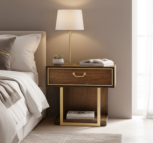 simply HAZEL Bedroom Vanities DUBAI WALNUT FINISH LOCKER WITH GOLD DETAILING & VELVET-LINED DRAWER by simply Hazel