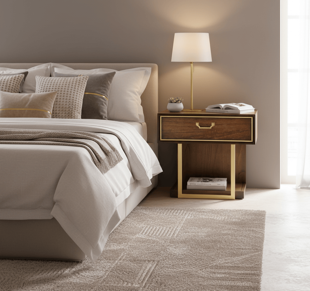 simply HAZEL Bedroom Vanities DUBAI WALNUT FINISH LOCKER WITH GOLD DETAILING & VELVET-LINED DRAWER by simply Hazel