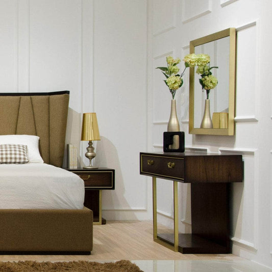 simply HAZEL Bedroom Vanities simply Hazel Dubai Dressing Table and Mirror Set – Walnut with Gold Detailing