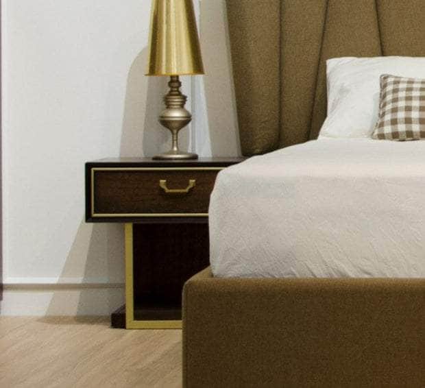 simply HAZEL Bedroom Vanities simply Hazel Dubai Walnut Finish Locker with Gold Detailing & Velvet-Lined Drawer