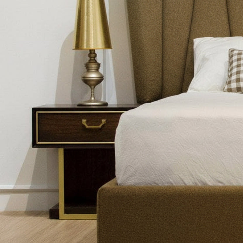 simply HAZEL Bedroom Vanities simply Hazel Dubai Walnut Finish Locker with Gold Detailing & Velvet-Lined Drawer