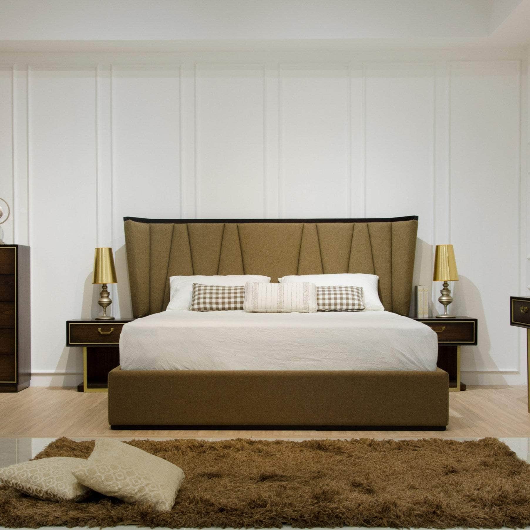 simply HAZEL Bedroom Vanities simply Hazel Dubai Walnut Finish Locker with Gold Detailing & Velvet-Lined Drawer