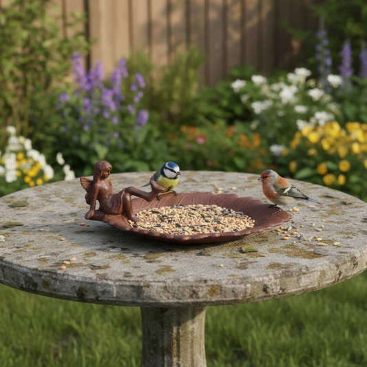 simply HAZEL CAST IRON BIRD FEEDER w/FAIRY