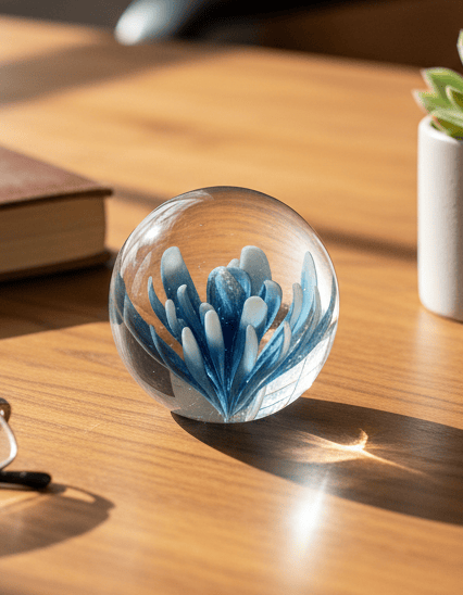 simply HAZEL Decorative Blue & White flower FLOWER GLASS BALL PAPERWEIGHT WITH GIFT BOX by simply HAZEL