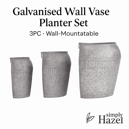 simply HAZEL Garden Accessories Galvanised Wall Vase Planter set 3PC