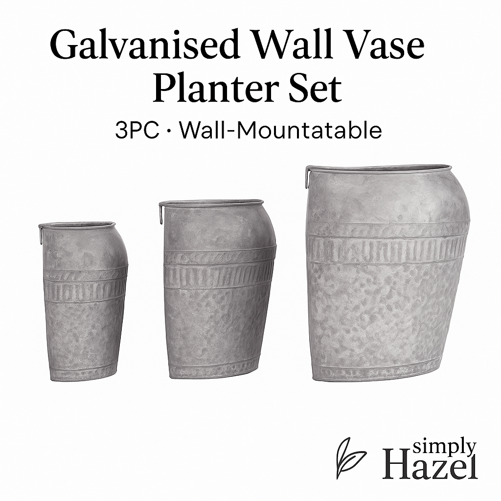 simply HAZEL Garden Accessories Galvanised Wall Vase Planter set 3PC