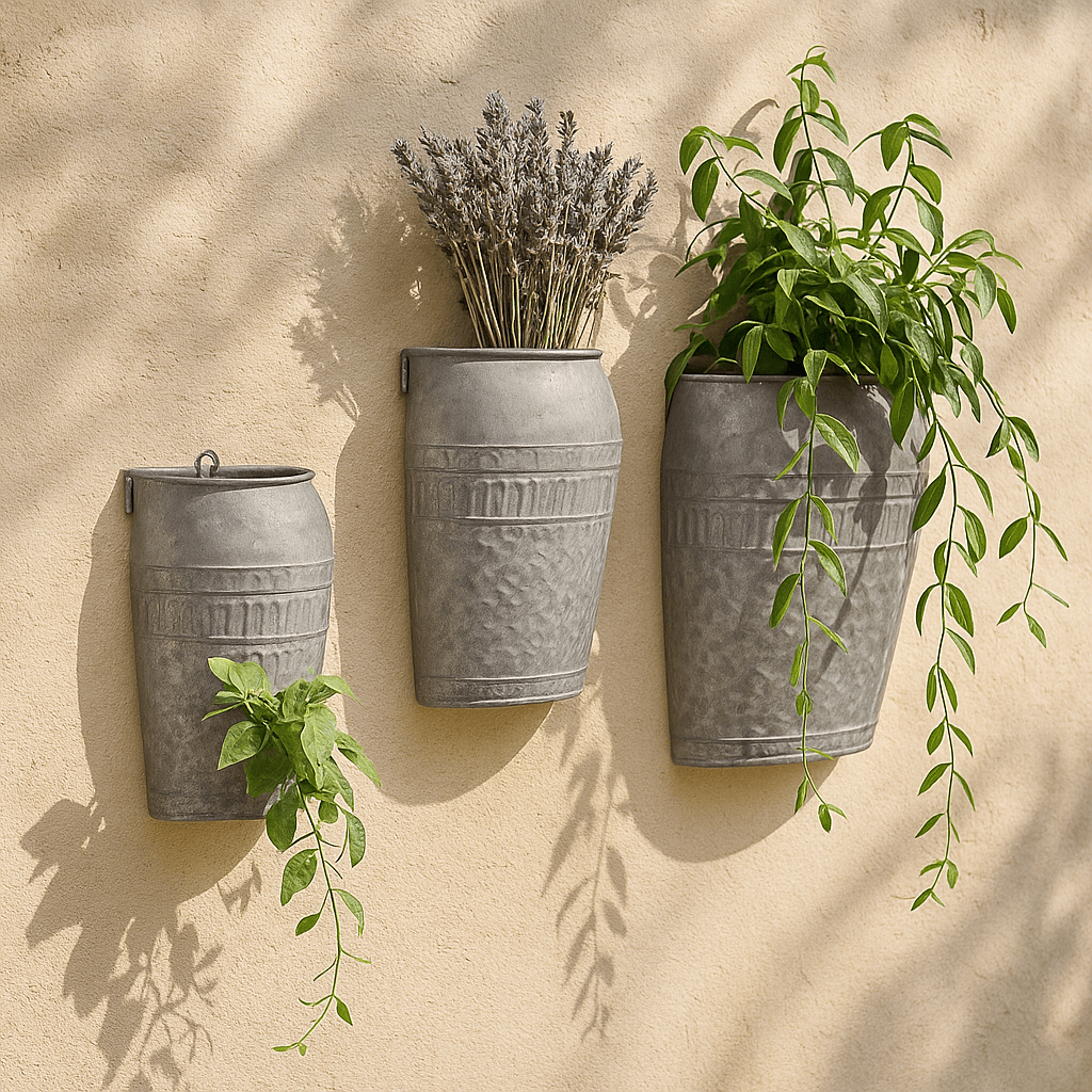 simply HAZEL Garden Accessories Galvanised Wall Vase Planter set  3PC