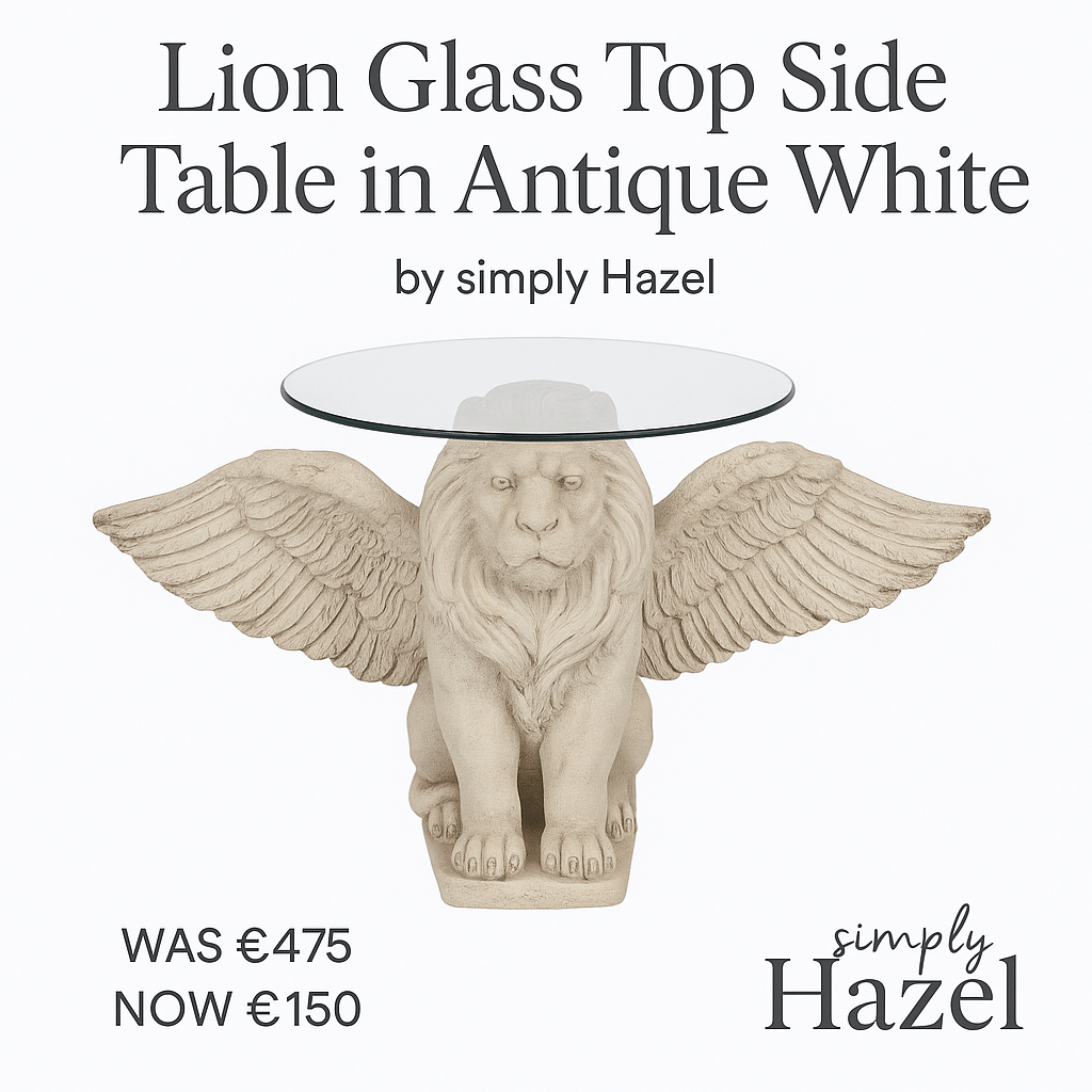 simply HAZEL Garden Accessories Lion Glass Top Side Table in Antique White by simply Hazel