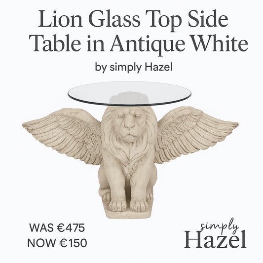 simply HAZEL Garden Accessories Lion Glass Top Side Table in Antique White by simply Hazel