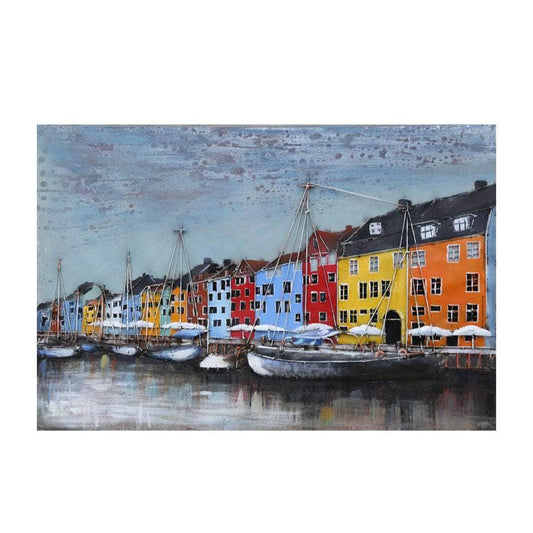 simply HAZEL Handmade Wall Decor Dún Laoghaire-Inspired Harbour Scene – 3D Metal Wall Panel (90 x 60 cm)