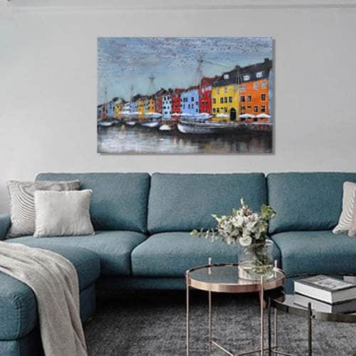 simply HAZEL Handmade Wall Decor Dún Laoghaire-Inspired Harbour Scene – 3D Metal Wall Panel (90 x 60 cm)