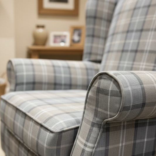 simply HAZEL Irish made Chair PRINCESS MAYA CUSTOM WINGBACK ARMCHAIR IN GREY CHECK by simply Hazel
