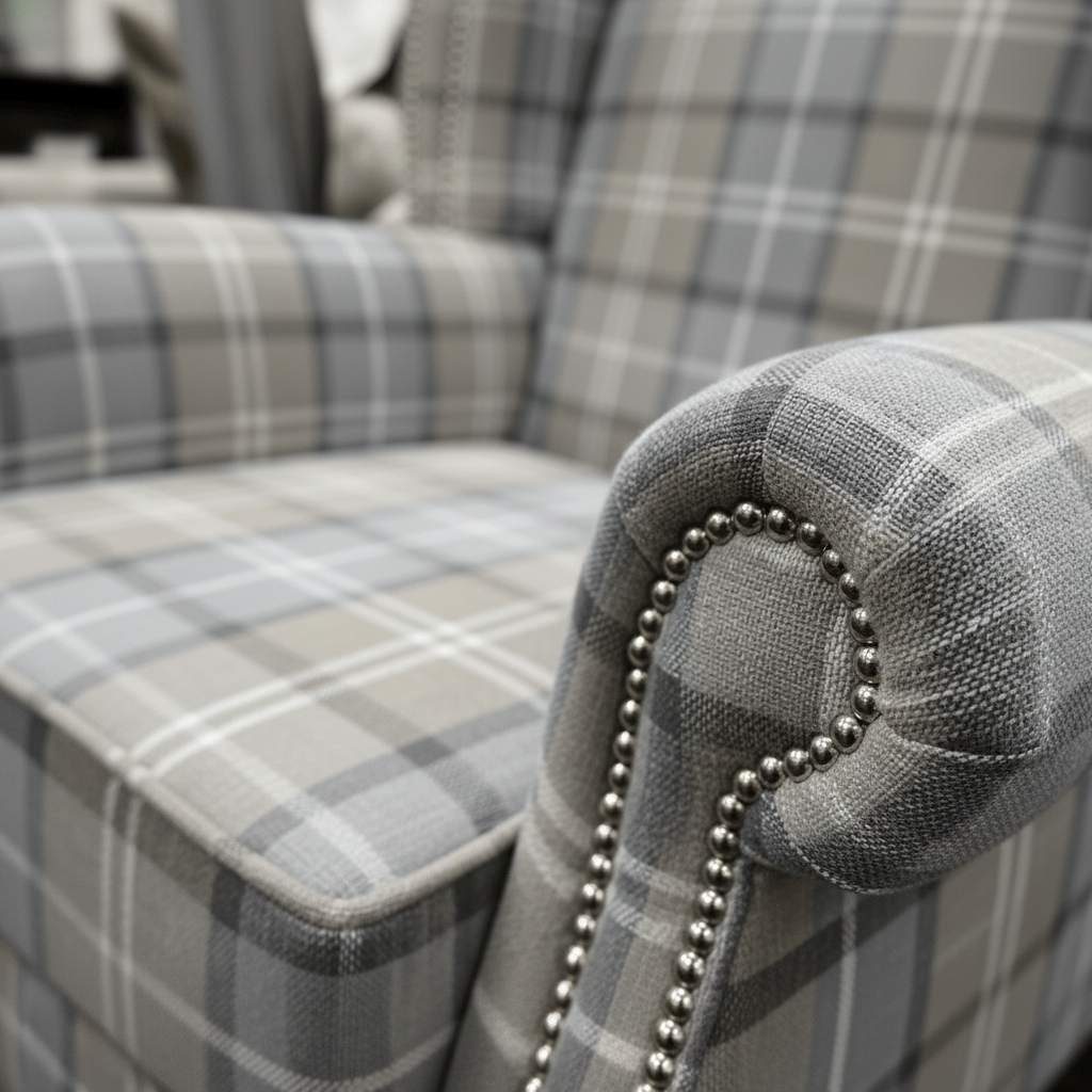 simply HAZEL Irish made Chair QUEEN ANNE CHAIR IN GREY CHECK by Simply Hazel