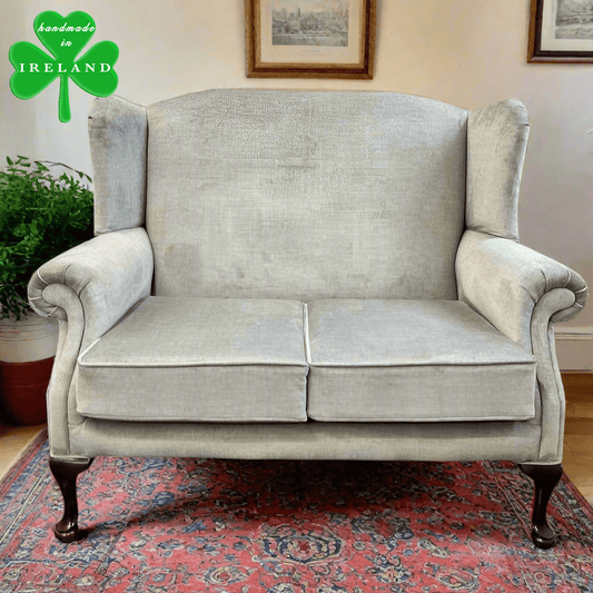 simply HAZEL Irish made Sofa simply Hazel QUEEN Anne 2 seat custom Irish Made wingback sofa in Warm Grey (bespoke options available)