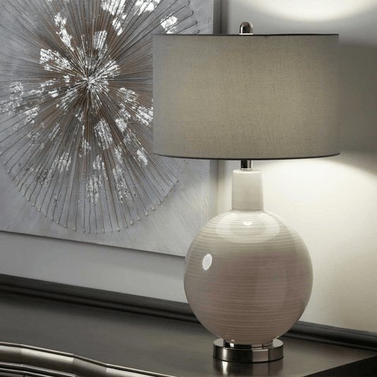 simply HAZEL Lamp 72cm Grey Stripe Table Lamp with Grey Faux Silk Shade