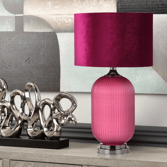 simply HAZEL Lamp 77.5cm Mulberry Purple Pleated Glass Table Lamp with Purple Velvet Shade