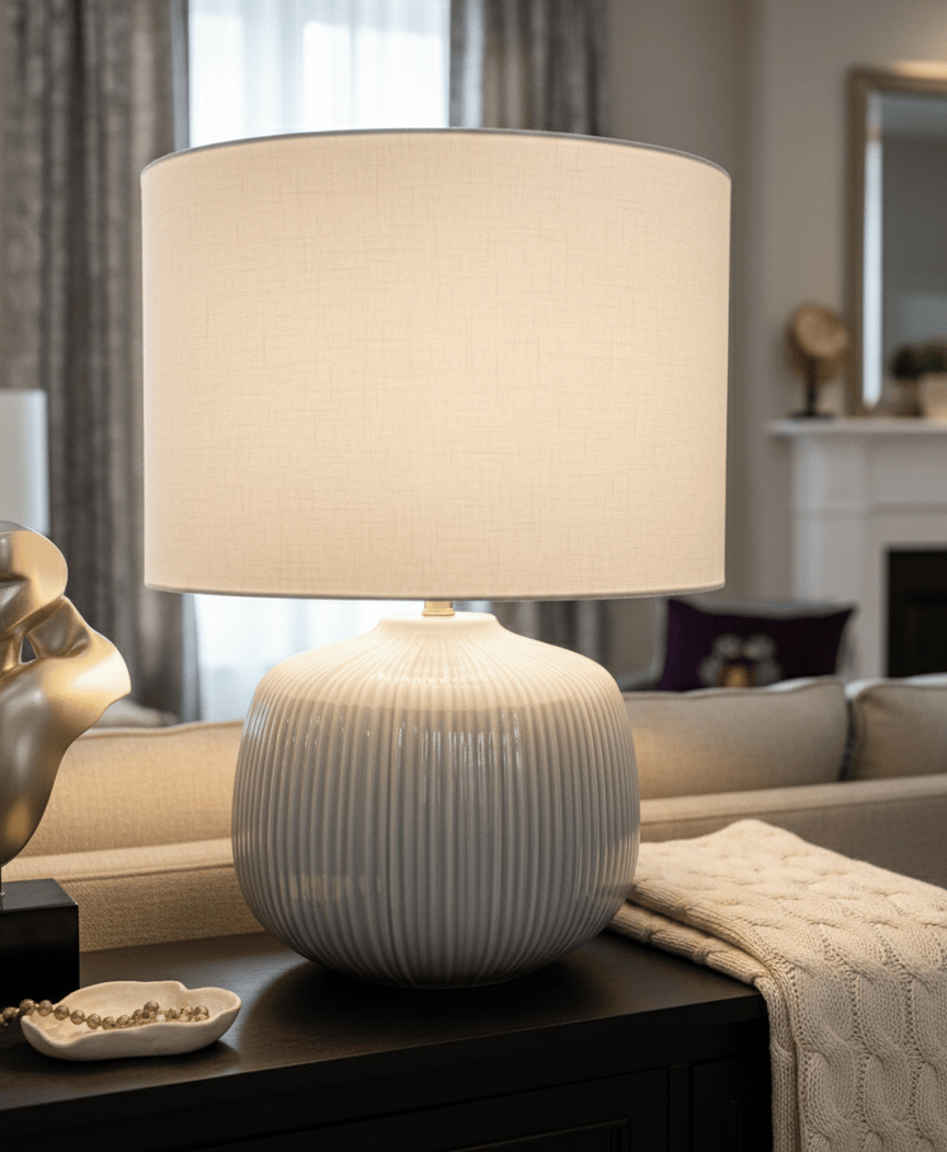 simply HAZEL Lamp Blue Grey CERAMIC RIBBED TABLE LAMP by simply Hazel