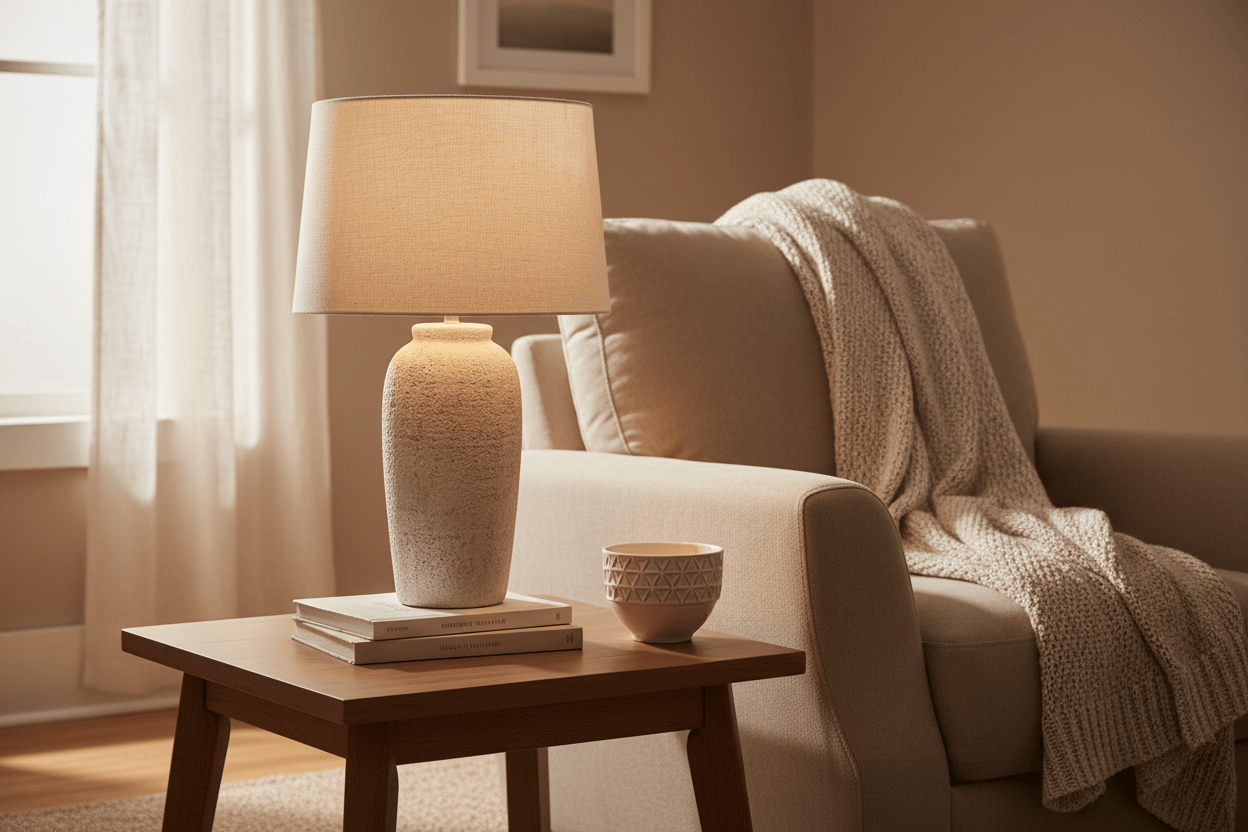 simply HAZEL Lamp CERAMIC STONE TABLE LAMP – WHITE (65CM) by simply Hazel