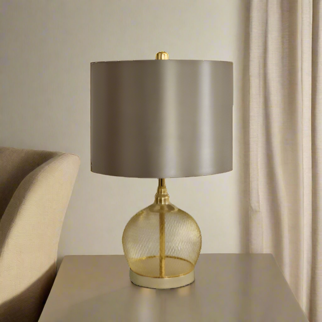 simply HAZEL Lamp Gold Wire Mesh Table Lamp with Champagne Satin Shade