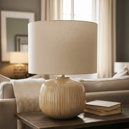 simply HAZEL Lamp Honey Cream CERAMIC RIBBED TABLE LAMP by simply Hazel