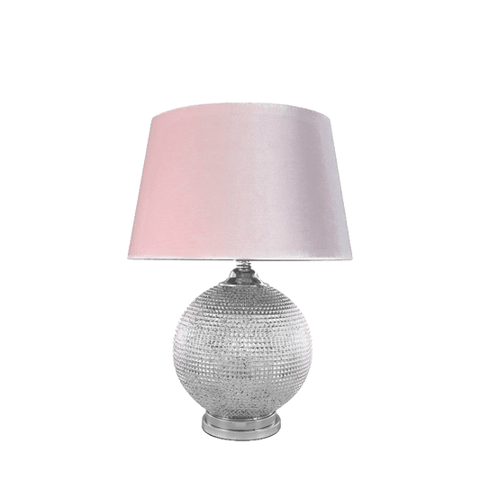 simply HAZEL Lamp Silver Mercury Glass Ball Table Lamp With Blush Pink Velvet Empire Shade