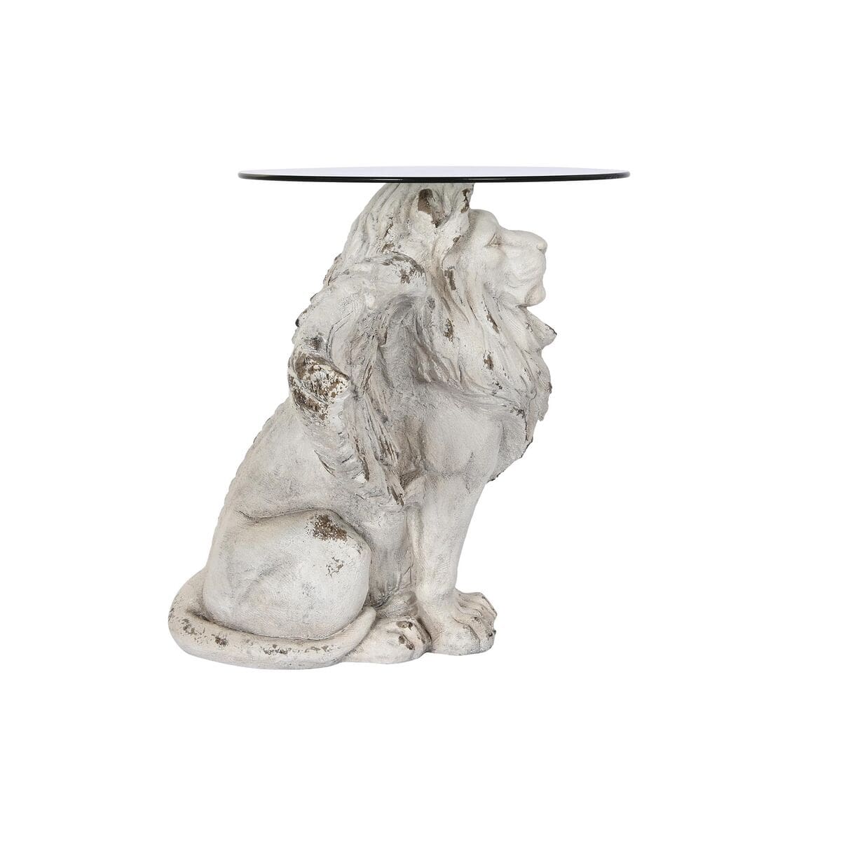 simply HAZEL MAGNESIA GLASS LION SIDE TABLE AGED GREY