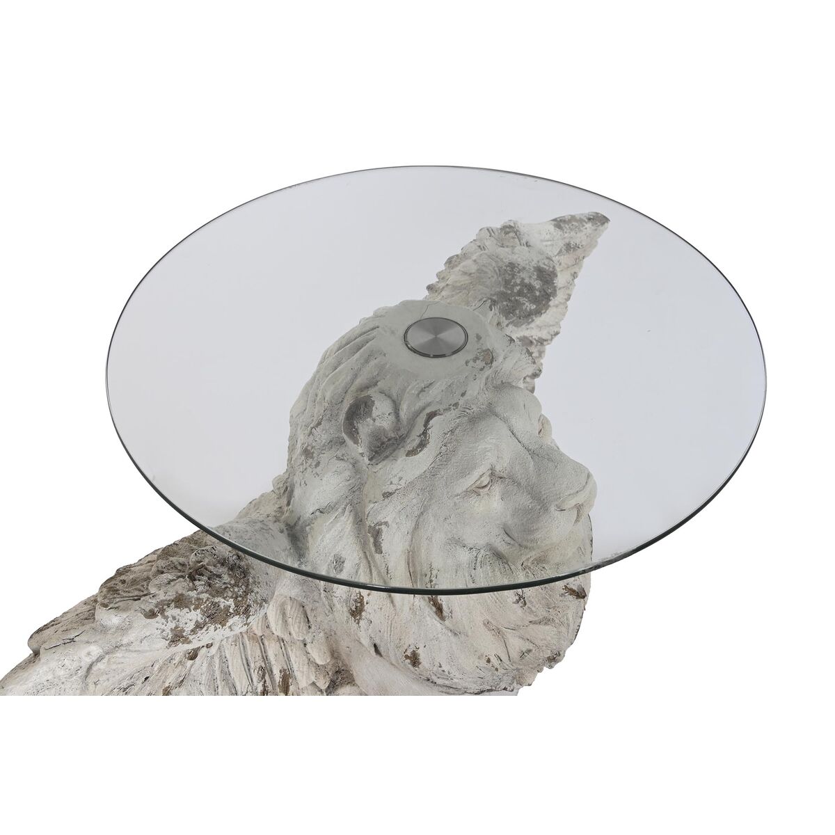 simply HAZEL MAGNESIA GLASS LION SIDE TABLE AGED GREY