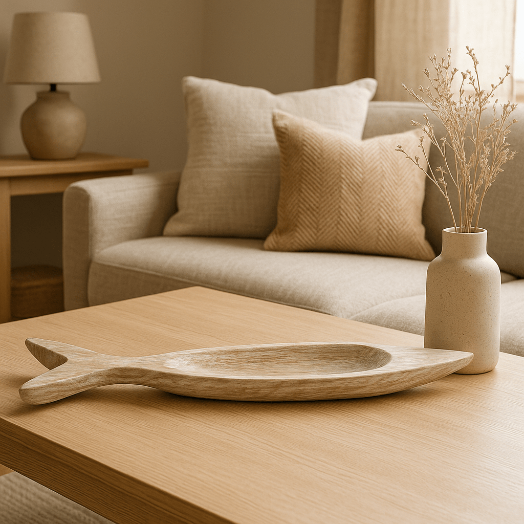 simply HAZEL Natural Mango Wood Accessory Natural Mango Wood Fish Centrepiece by simply Hazel