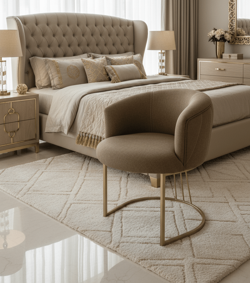 simply HAZEL Occasional tub DUBAI BEDROOM CHAIR – ELEGANT FABRIC CHAIR WITH GOLDEN-TINTED LEGS by simply Hazel