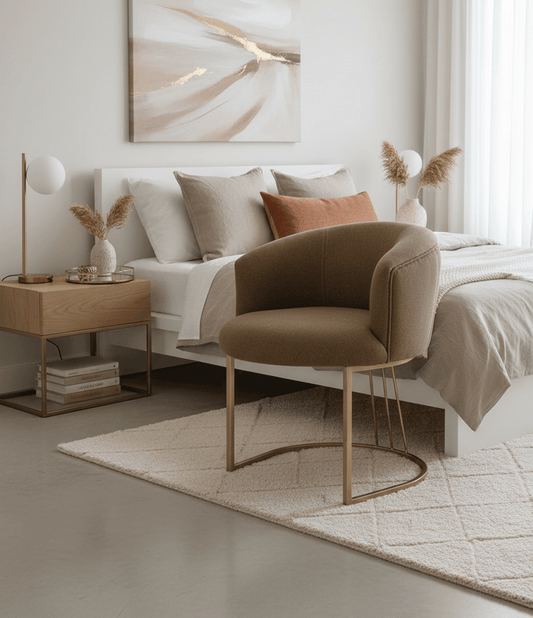 simply HAZEL Occasional tub DUBAI BEDROOM CHAIR – ELEGANT FABRIC CHAIR WITH GOLDEN-TINTED LEGS by simply Hazel