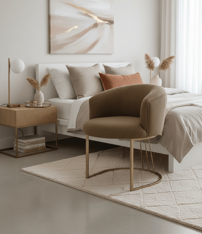 simply HAZEL Occasional tub DUBAI BEDROOM CHAIR – ELEGANT FABRIC CHAIR WITH GOLDEN-TINTED LEGS by simply Hazel