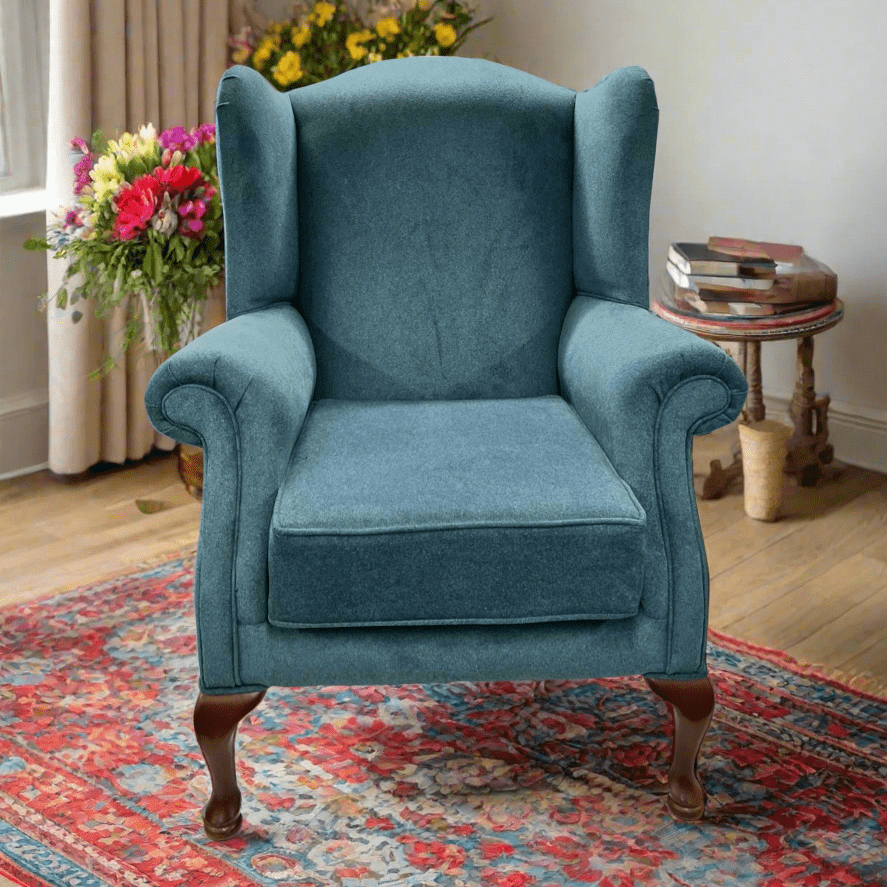 simply HAZEL Queen Anne Chair Queen Anne custom Irish Made wingback armchair in Teal