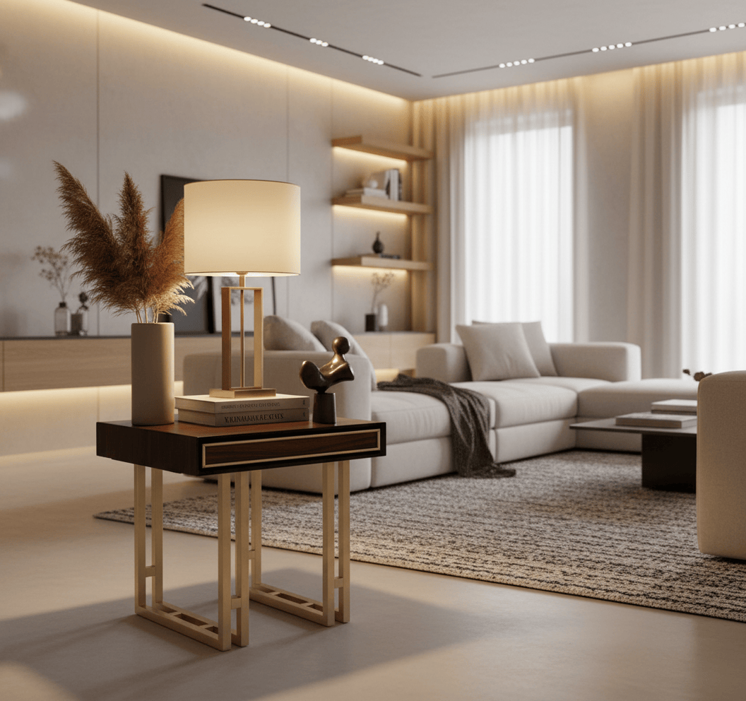 simply HAZEL Table DUBAI LAMP TABLE – ELEGANT WALNUT FINISH WITH GOLD ACCENTS by simply Hazel