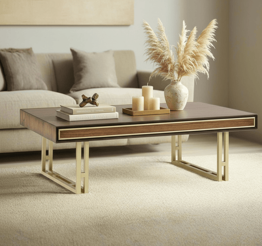 simply HAZEL Table simply Hazel Dubai Coffee Table – Walnut Finish with Gold Framing and Legs