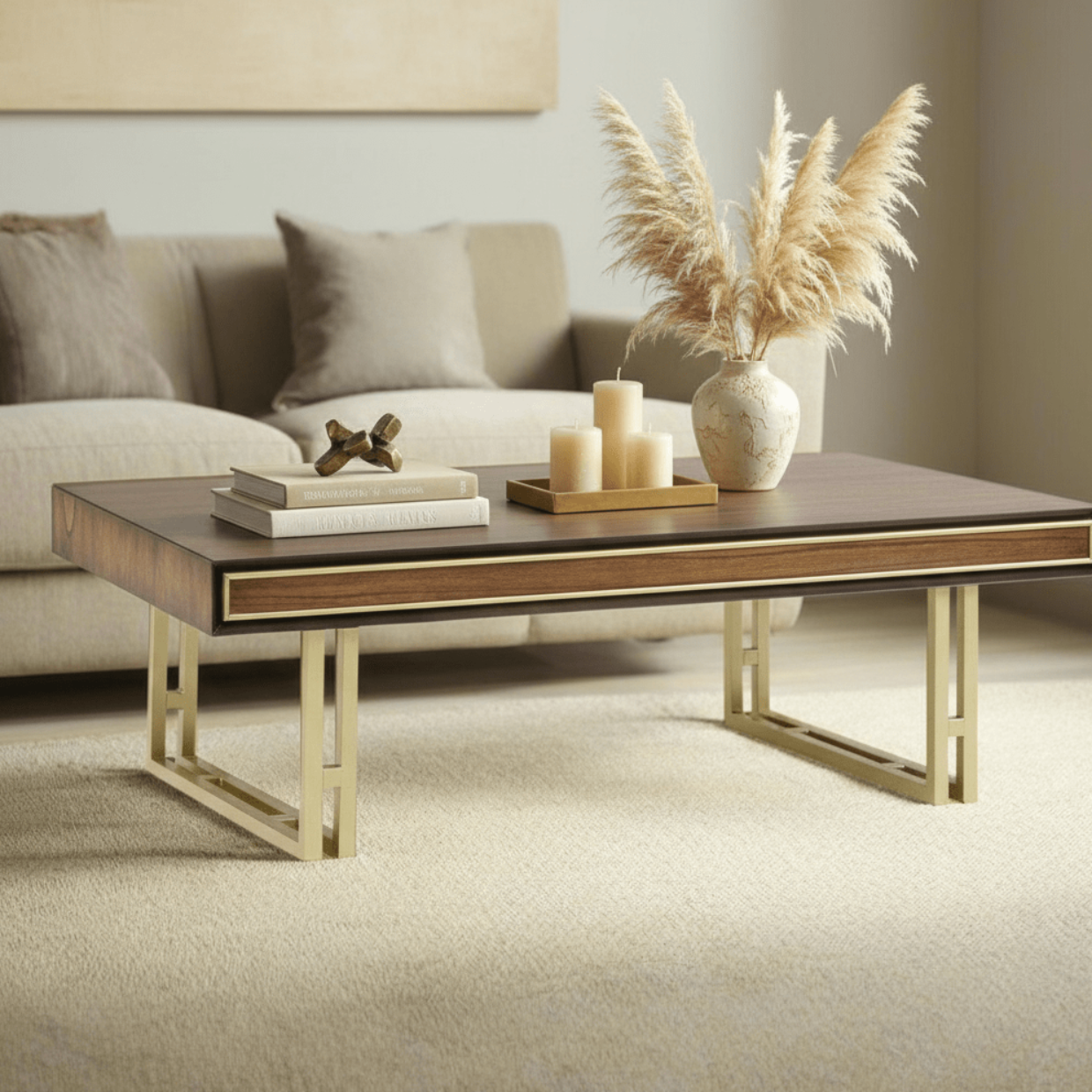 simply HAZEL Table simply Hazel Dubai Coffee Table – Walnut Finish with Gold Framing and Legs