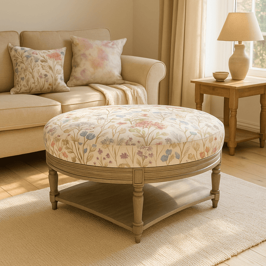 simply Hazel x Voyage Maison Voyage Maison Furniture X simply Hazel Custom Maurice Linen Ottoman Table – Country Hedgerow Lotus by Voyage Maison