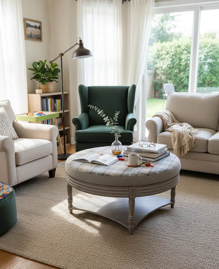 simply Hazel x Voyage Maison Voyage Maison Furniture X simply Hazel Custom Maurice Ottoman Table Grey Check Stone/Grey by Voyage Maison (Custom Upholstered by simply Hazel in Ireland)