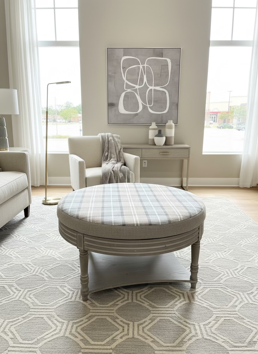 simply Hazel x Voyage Maison Voyage Maison Furniture X simply Hazel Custom Maurice Ottoman Table Grey Check Stone/Grey by Voyage Maison (Custom Upholstered by simply Hazel in Ireland)