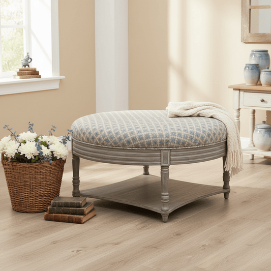 simply Hazel x Voyage Maison Voyage Maison Furniture X simply Hazel Custom MAURICE STORAGE OTTOMAN IN ELMORE STEEL by simply Hazel x Voyage Maison