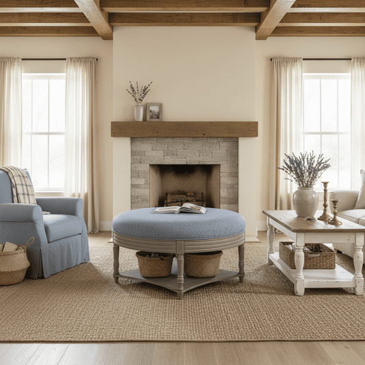 simply Hazel x Voyage Maison Voyage Maison Furniture X simply Hazel Custom MAURICE STORAGE OTTOMAN IN JEDBURGH COBALT by simply Hazel x Voyage Maison