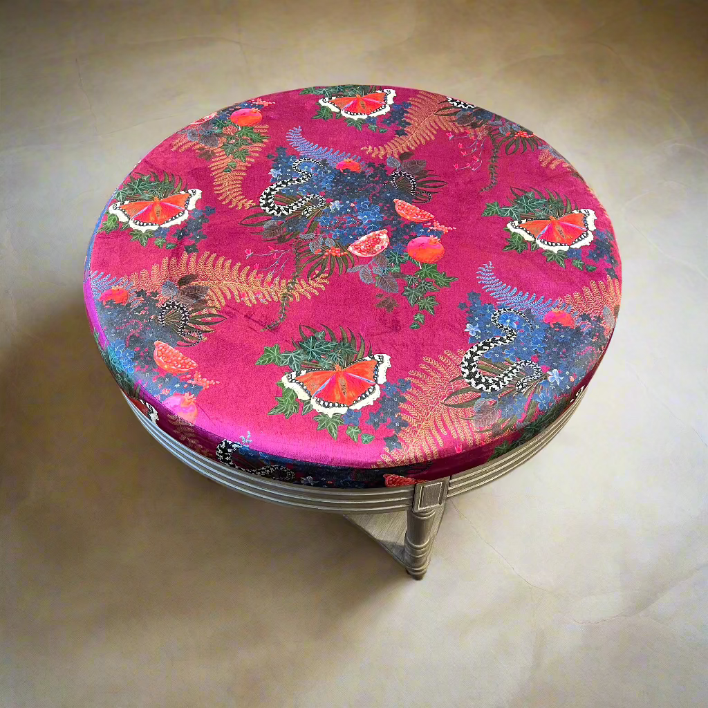 simply Hazel x Voyage Maison Voyage Maison Furniture X simply Hazel Custom Voyage Maison Maurice Ottoman – Curious Creatures by Becca Who Crimson/Stone