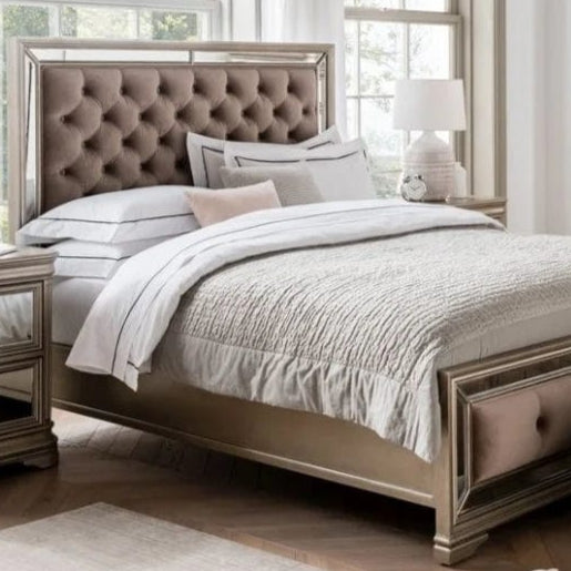 Vida Bedroom Vanities 5ft Kingsize Jessica Bed Mirrored, Upholstered & Headboard