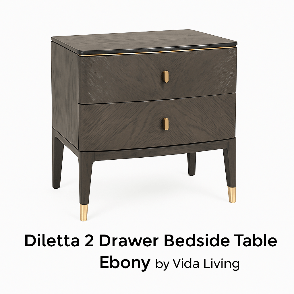 Vida Living Bed Complete DILETTA 2 DRAWER BEDSIDE TABLE Ebony | Ash Wood Veneer by Vida Living