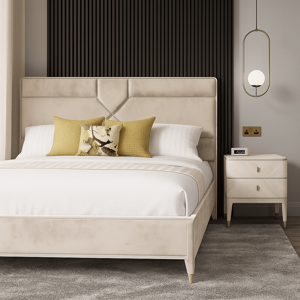 Vida Living Bed Complete DILETTA 2 DRAWER BEDSIDE TABLE Stone | Ash Wood Veneer by Vida Living