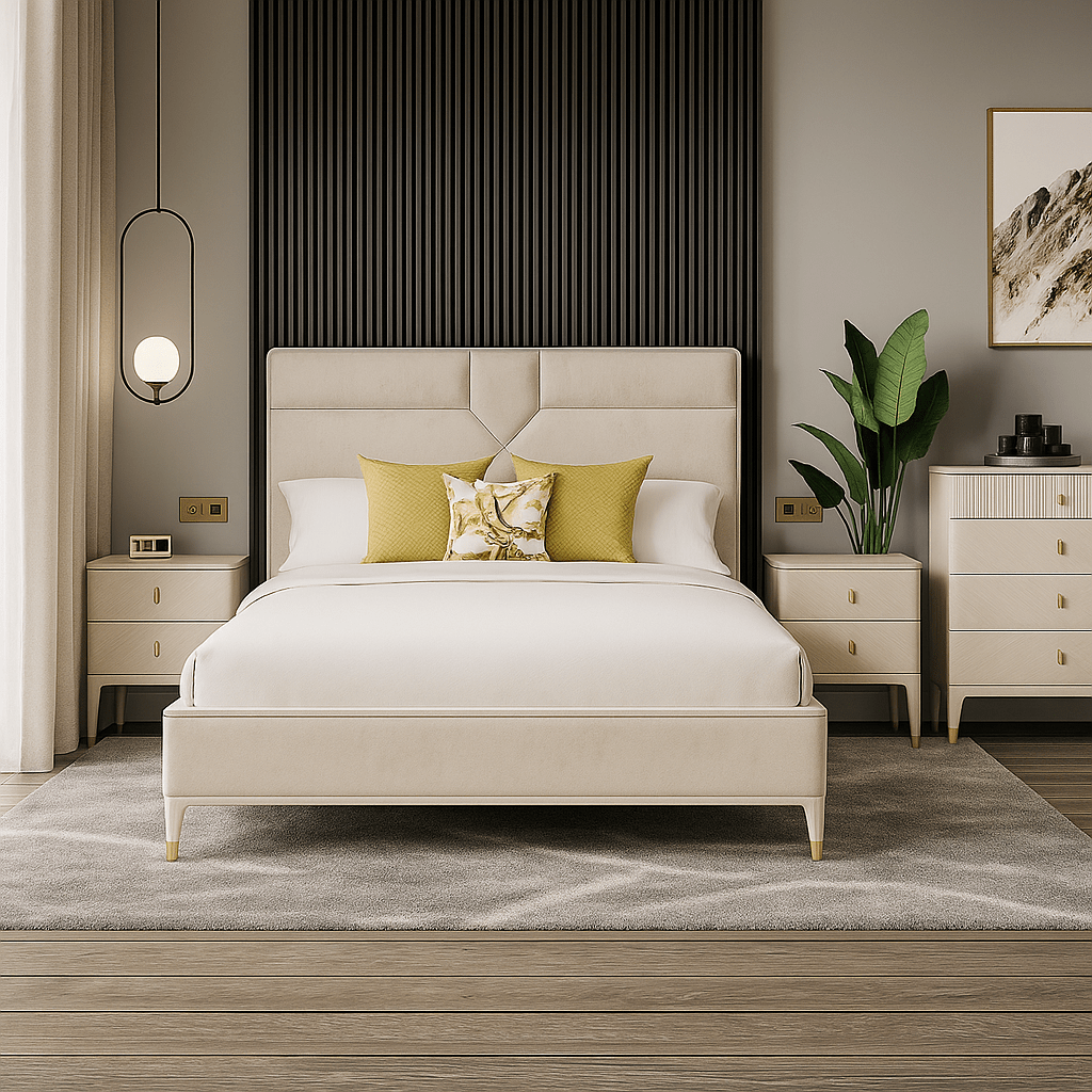 Vida Living Bed Complete DILETTA 5 DRAWER CHEST OF DRAWERS Stone | Ash Wood Veneer by Vida Living