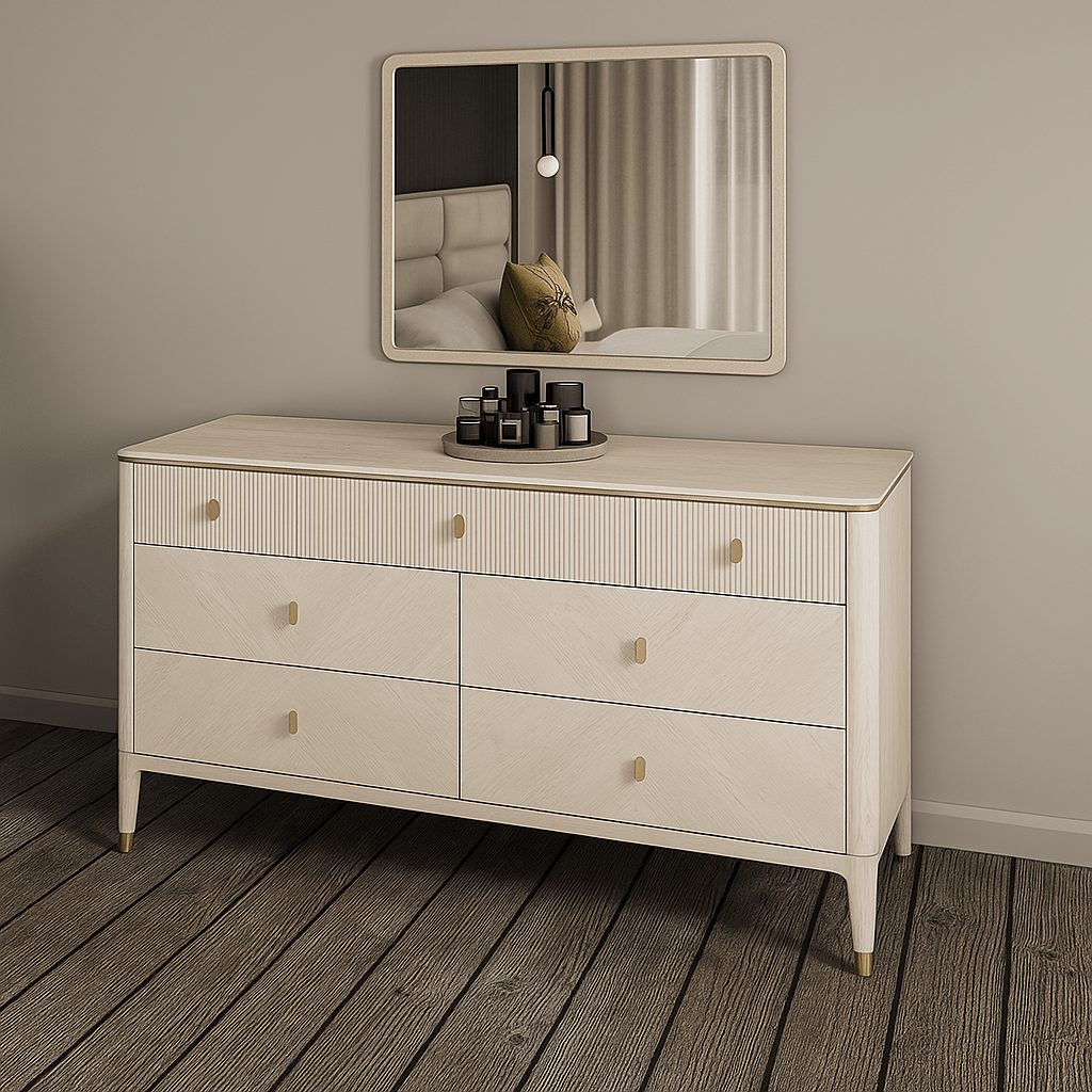 Vida Living Bed Complete DILETTA 7 DRAWER CHEST OF DRAWERS Stone | Ash Wood Veneer by Vida Living