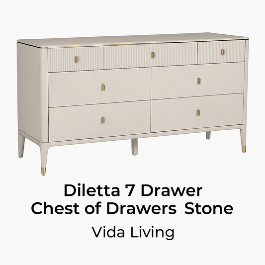Vida Living Bed Complete DILETTA 7 DRAWER CHEST OF DRAWERS Stone | Ash Wood Veneer by Vida Living
