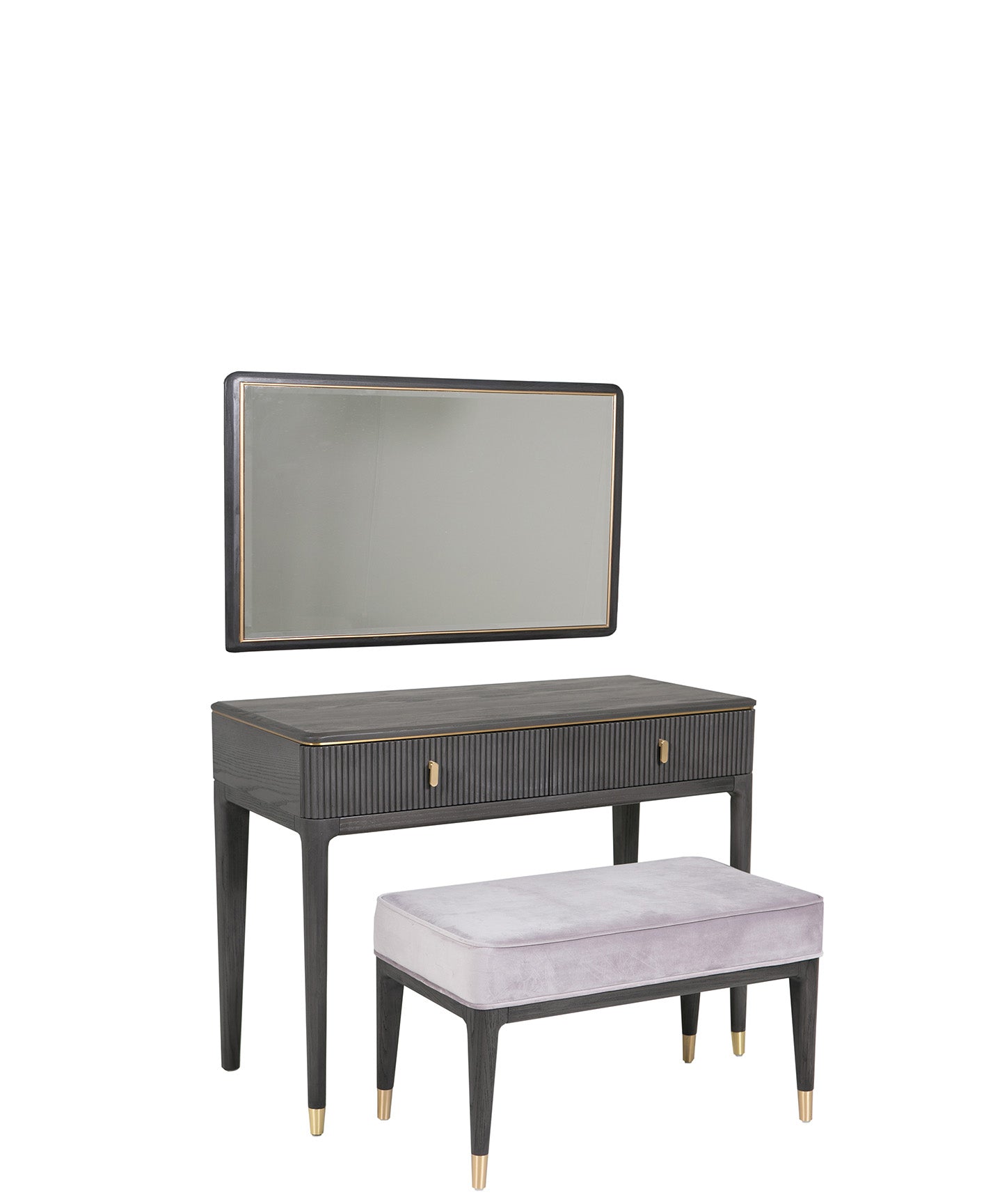 Vida Living Dressing Table DILETTA 2 DRAWER DRESSING TABLE Ebony | Ash Wood & Brushed Brass by Vida Living